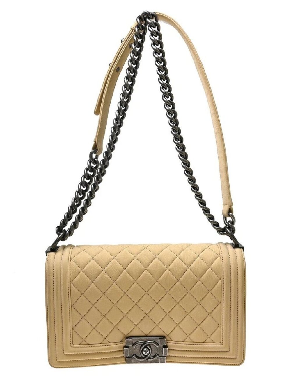 Boy Chanel Beige Calfskin Medium Chain Shoulder Bag KQ01741